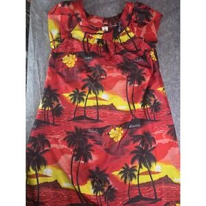 Vtg Royal Creations Hawaii Dress Palm Tree Aloha USA Women's Large Made Hawaii